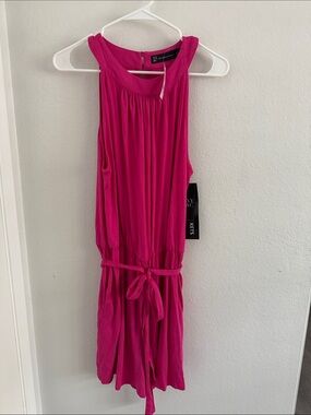 New York & Company Hot Pink Sleeveless Tie-Waist romper